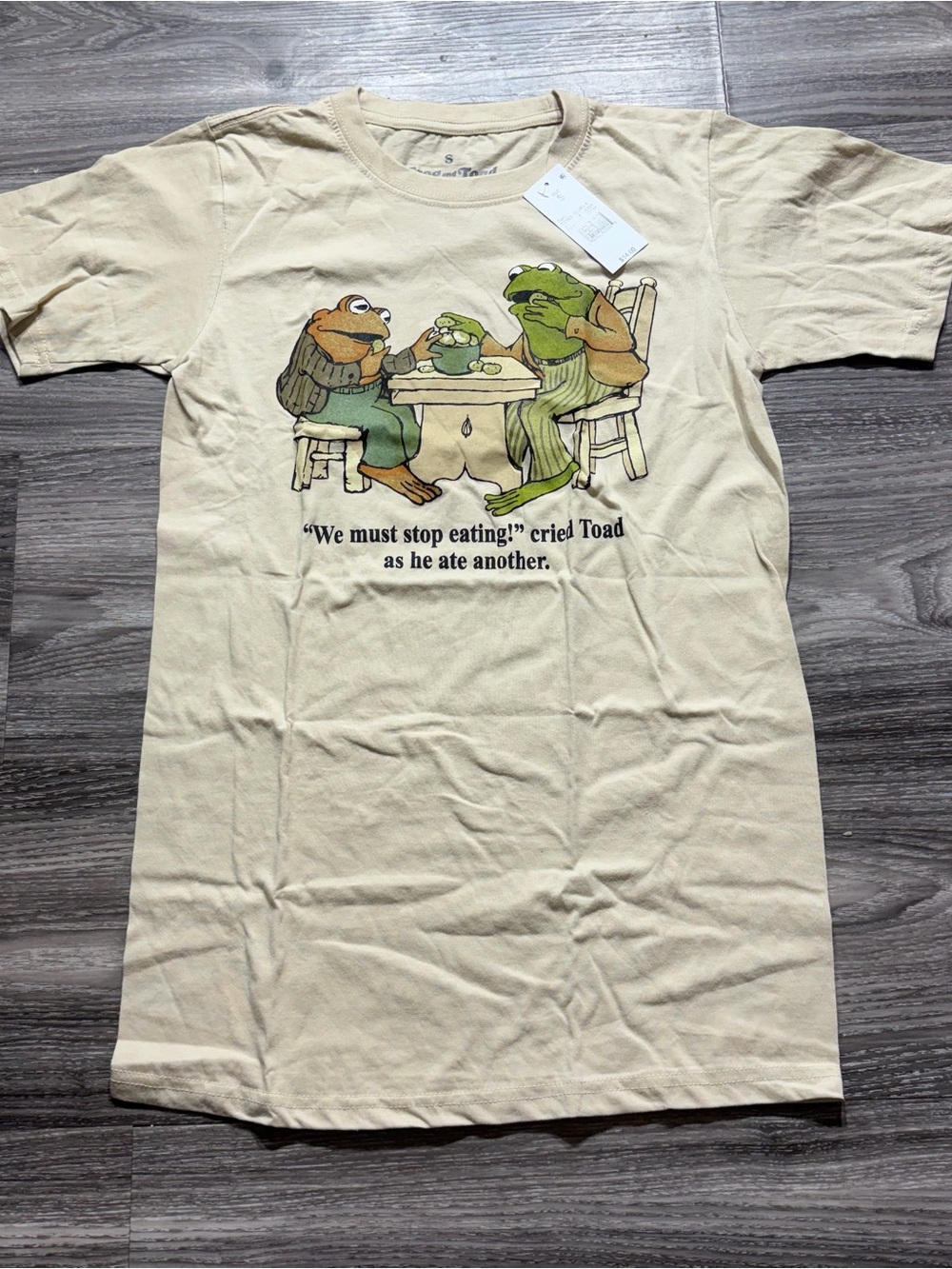 Tan Graphic Tee with Frog Illustration SMALL